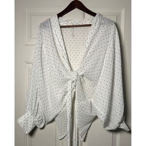Anthropologie Maronie White Polka Dot Sheer Tie‎ Front Long Sleeve Blouse OSFM